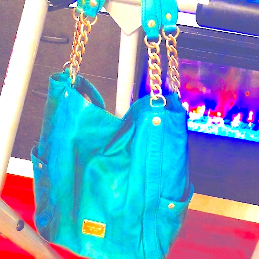 Michael Kors Teal Shoulder Bag with Gold Chain Straps